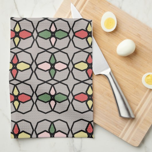 Art Nouveau  stijl grijs, geel, roze, Theedoek (Quarter Fold)