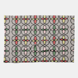 Art Nouveau  stijl grijs, geel, roze, Theedoek