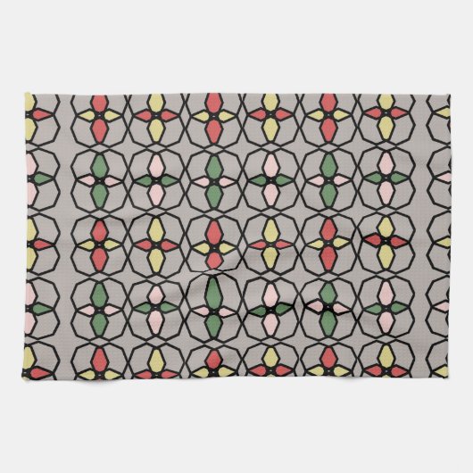 Art Nouveau  stijl grijs, geel, roze, Theedoek (Horizontaal)