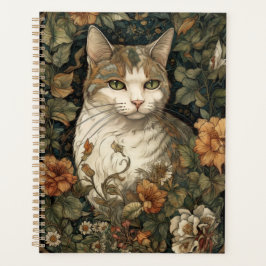 Art Nouveau-stijl illustratie van kat met bloemen Planner