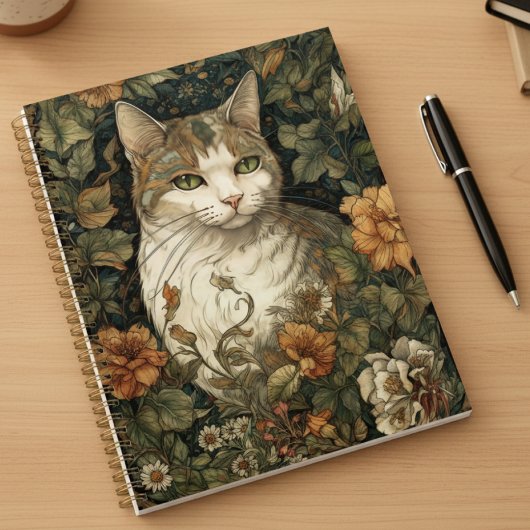 Art Nouveau-stijl illustratie van kat met bloemen Planner