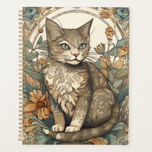 Art Nouveau stijl kat met bloemen Planner (Voorkant)