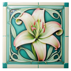 Art Nouveau stijl lelie keramische tegel. Tegeltje