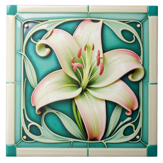 Art Nouveau stijl lelie keramische tegel. Tegeltje
