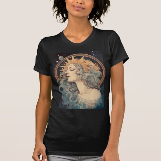 Art Nouveau Stijl Maan Sterren Prinses T-shirt (Voorkant)