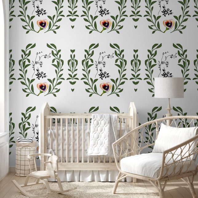 Art Nouveau stijl met Calla Lily in Waterverf Behang (Kinderen)