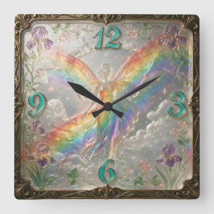 Art Nouveau stijl Regenboog Godin Iris Vierkante Klok