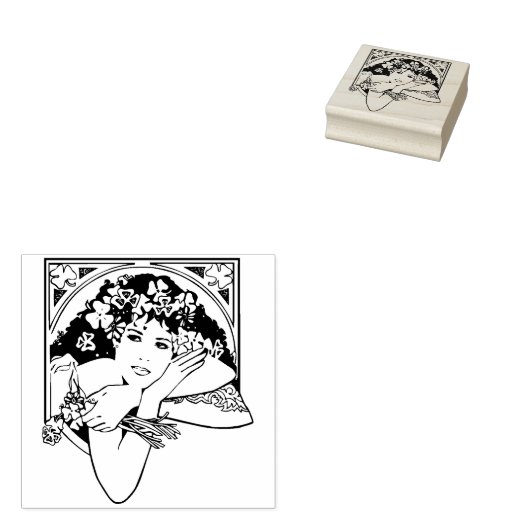 Art Nouveau Stijl Rubber Stempel (Gestempeld)