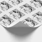 Art nouveau stijl shamrock meisje art zwart wit cadeaupapier (Hoek)