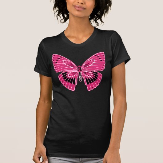 Art Nouveau stijl vlinder heet roze T-shirt (Voorkant)