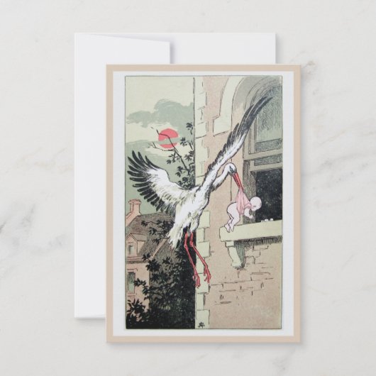 Art Nouveau stork met bekendmaking van baby Aankondiging (Voorkant)