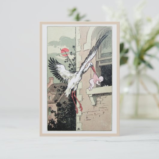 Art Nouveau stork met bekendmaking van baby Aankondiging (Staand voorkant)