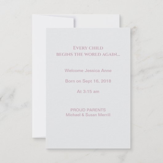 Art Nouveau stork met bekendmaking van baby Aankondiging (Achterkant)