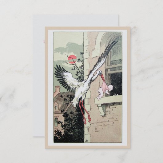Art Nouveau stork met bekendmaking van baby Aankondiging (Voorkant / Achterkant)