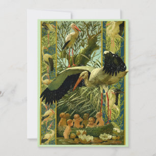 Art Nouveau Storks Baby shower Sjabloon Kaart