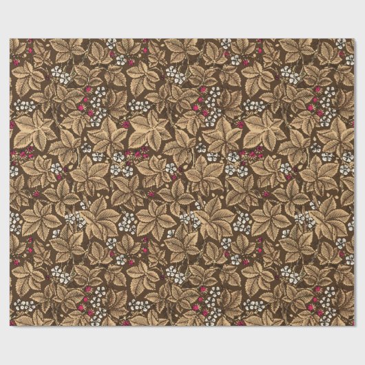 Art Nouveau Strawberries en bladeren, donkerbruin Cadeaupapier (Vlak)