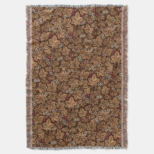 Art Nouveau Strawberries en bladeren, donkerbruin Deken (Voorkant Verticaal)
