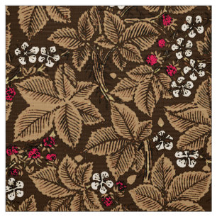 Art Nouveau Strawberries en bladeren, donkerbruin Stof