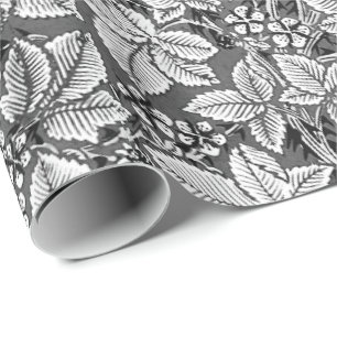 Art Nouveau Strawberries en bladeren, grijs en wit Cadeaupapier