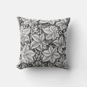 Art Nouveau Strawberries en bladeren, grijs en wit Kussen