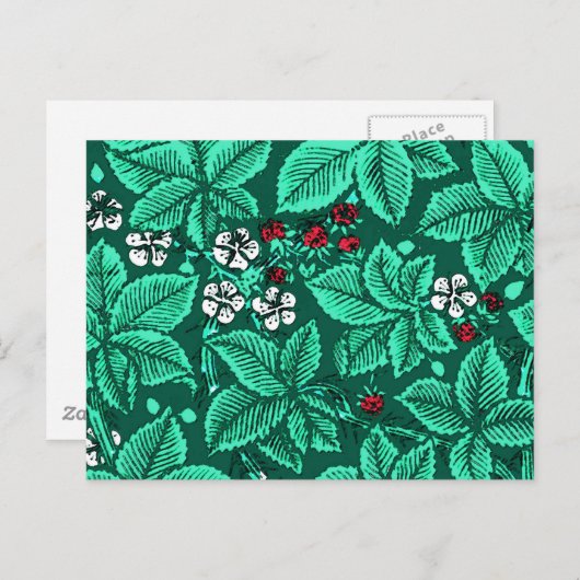 Art Nouveau Strawberries en bladeren, Turquoise Briefkaart (Voorkant / Achterkant)