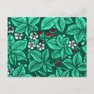 Art Nouveau Strawberries en bladeren, Turquoise Briefkaart