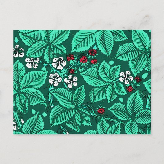 Art Nouveau Strawberries en bladeren, Turquoise Briefkaart (Voorkant)