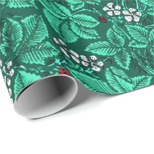 Art Nouveau Strawberries en bladeren, Turquoise Cadeaupapier