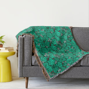 Art Nouveau Strawberries en bladeren, Turquoise Deken