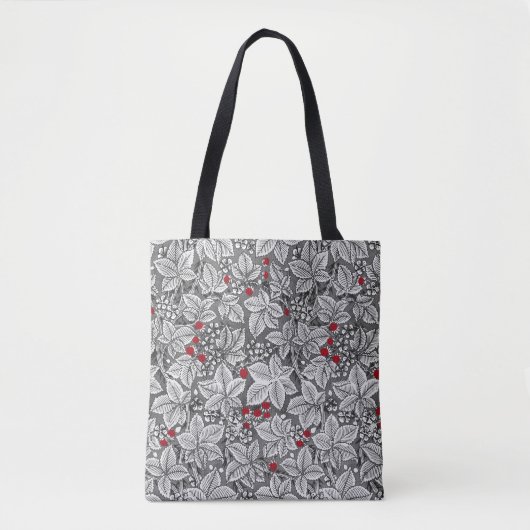 Art Nouveau Strawberries en Bladeren, Zilver Grey  Tote Bag (Voorkant)