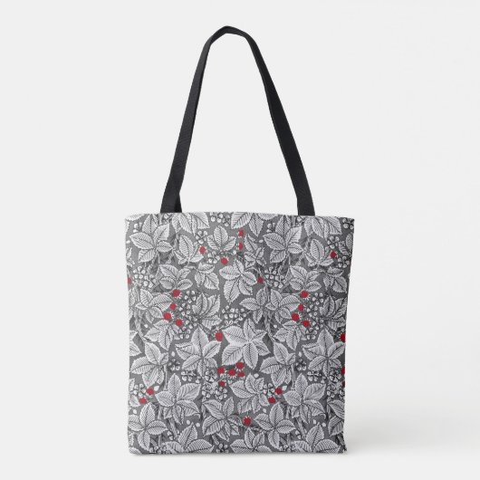 Art Nouveau Strawberries en Bladeren, Zilver Grey Tote Bag (Achterkant)