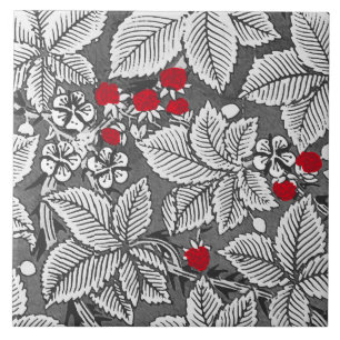 Art Nouveau Strawberries en bladeren, zilvergrijs Tegeltje