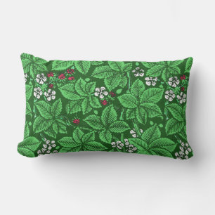 Art Nouveau Strawberries en Leaves, Emerald Green Buitenkussen