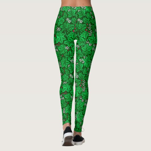 Art Nouveau Strawberries en Leaves, Emerald Green Leggings (Achterkant)