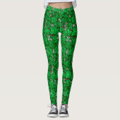 Art Nouveau Strawberries en Leaves, Emerald Green Leggings (Voorkant)