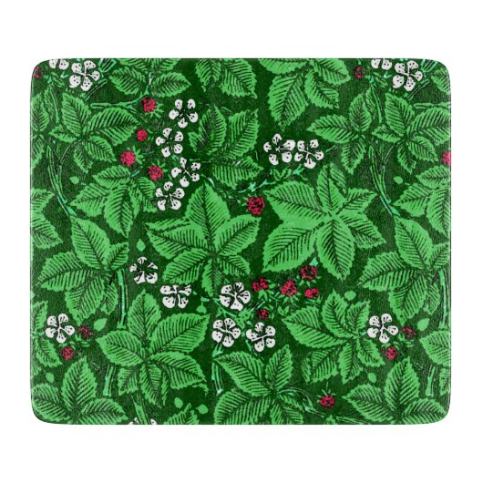 Art Nouveau Strawberries en Leaves, Emerald Green Snijplank (Voorkant)