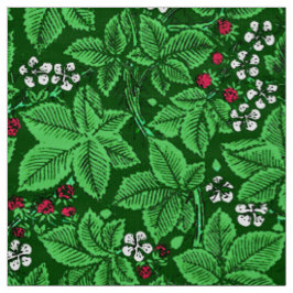 Art Nouveau Strawberries en Leaves, Emerald Green Stof