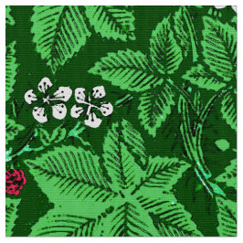 Art Nouveau Strawberries en Leaves, Emerald Green Stof