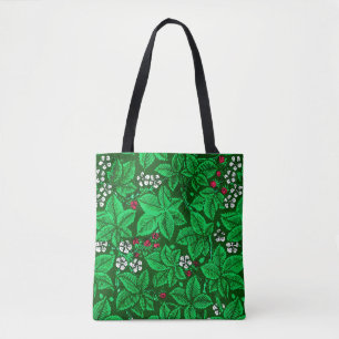 Art Nouveau Strawberries en Leaves, Emerald Green Tote Bag