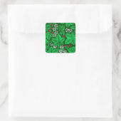 Art Nouveau Strawberries en Leaves, Emerald Green Vierkante Sticker (Tas)