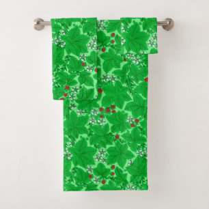Art Nouveau Strawberries en Leaves, Lime Green Bad Handdoek