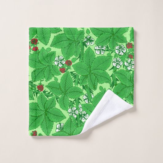 Art Nouveau Strawberries en Leaves, Lime Green Bad Handdoek (Wasdoekje)