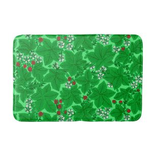 Art Nouveau Strawberries en Leaves, Lime Green Badmat