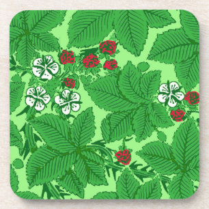 Art Nouveau Strawberries en Leaves, Lime Green Bier Onderzetter