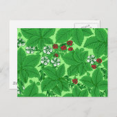Art Nouveau Strawberries en Leaves, Lime Green Briefkaart (Voorkant / Achterkant)