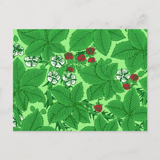 Art Nouveau Strawberries en Leaves, Lime Green Briefkaart (Voorkant)