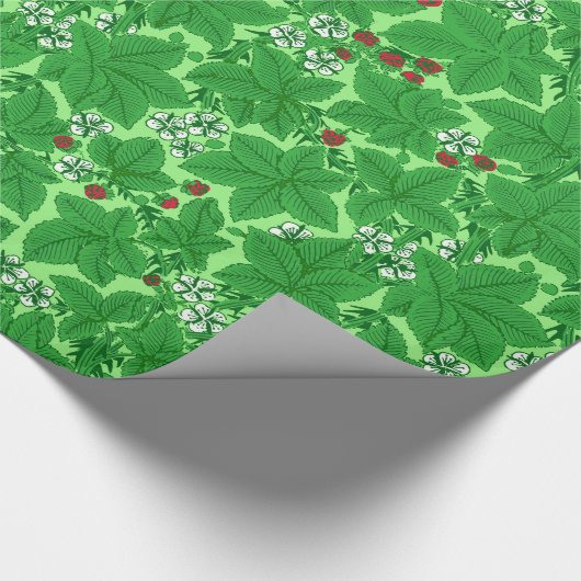 Art Nouveau Strawberries en Leaves, Lime Green Cadeaupapier (Hoek)