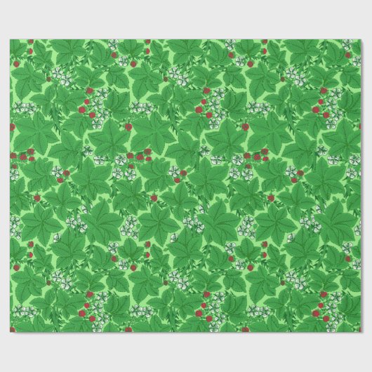 Art Nouveau Strawberries en Leaves, Lime Green Cadeaupapier (Vlak)