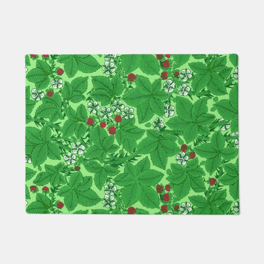 Art Nouveau Strawberries en Leaves, Lime Green Deurmat (Voorkant)