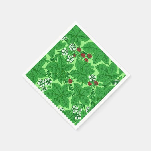 Art Nouveau Strawberries en Leaves, Lime Green Servetten (Hoek)